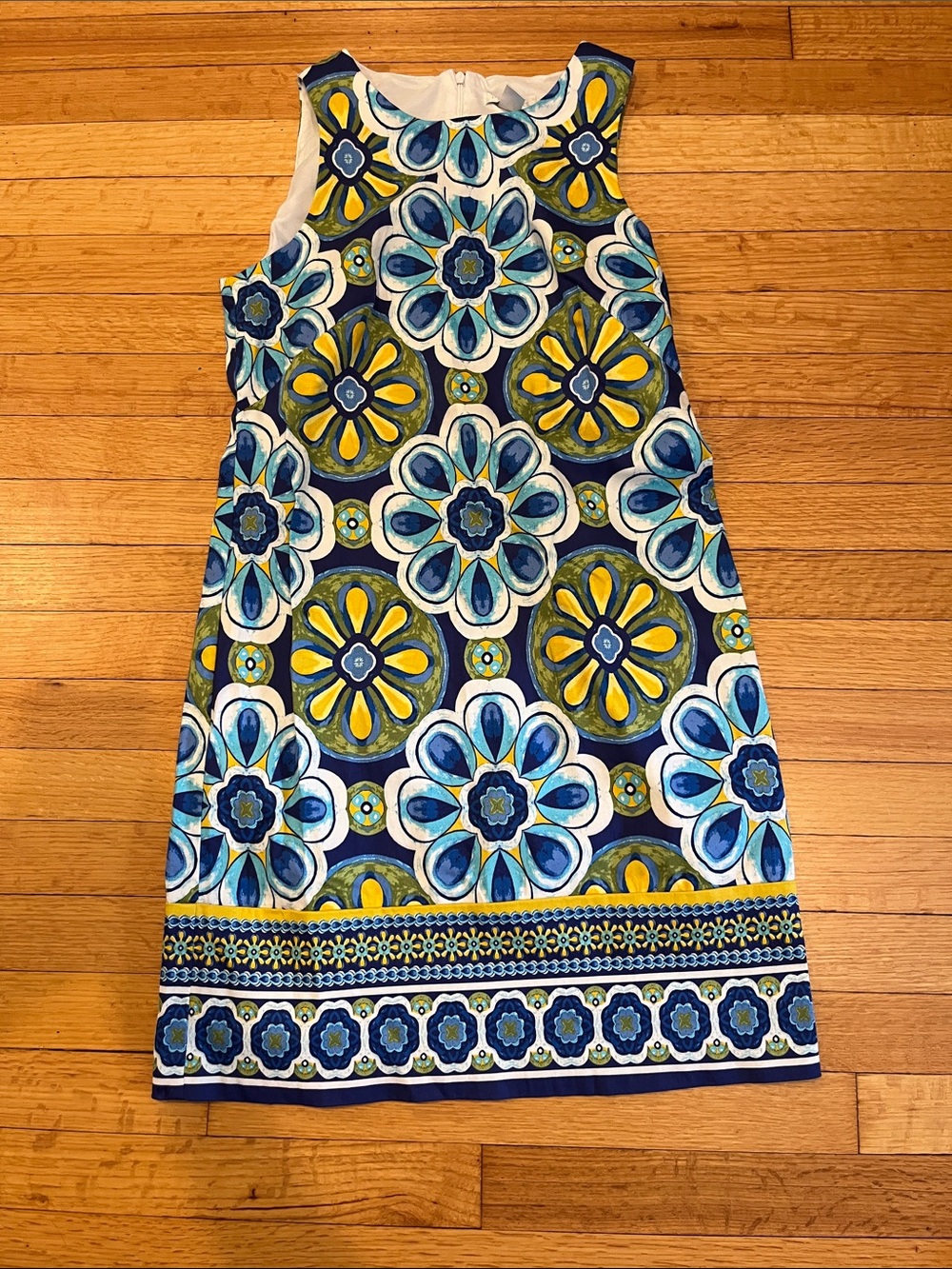 London Times Blue & Yellow Floral Mosaic Shift Dress